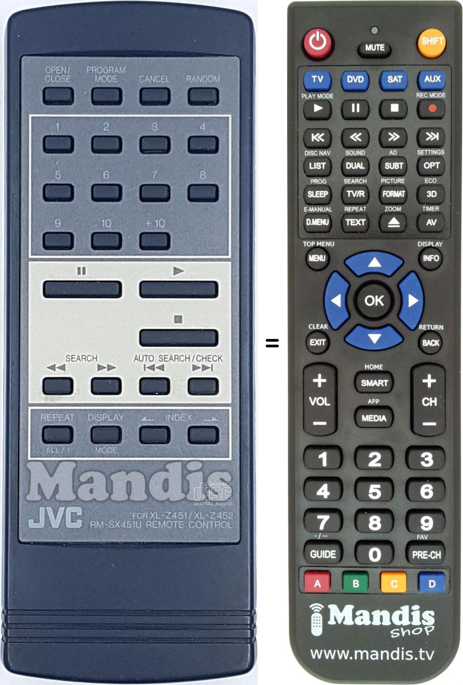 Télécommande équivalente JVC RMSX451U