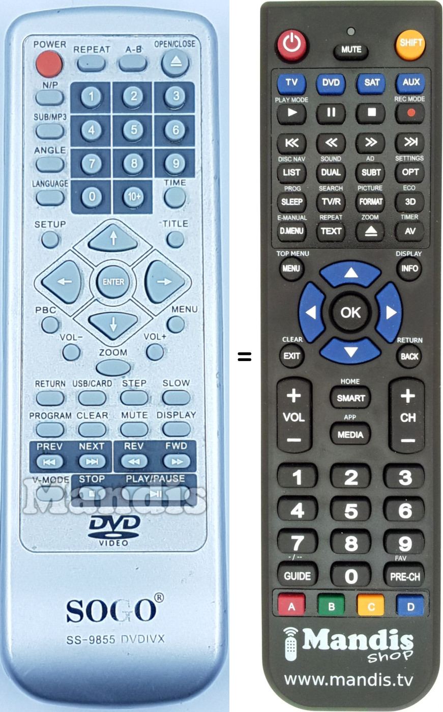 Télécommande équivalente SS-9855 DVDIVX