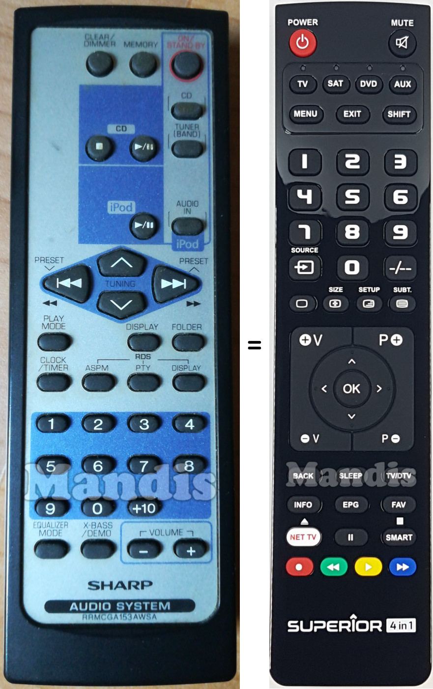 Télécommande équivalente Sharp XL-DK227NH