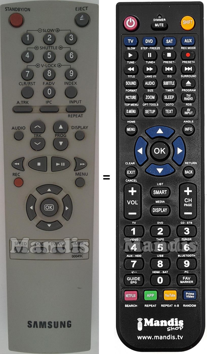 T&eacute;l&eacute;commande &eacute;quivalente Samsung 00049C