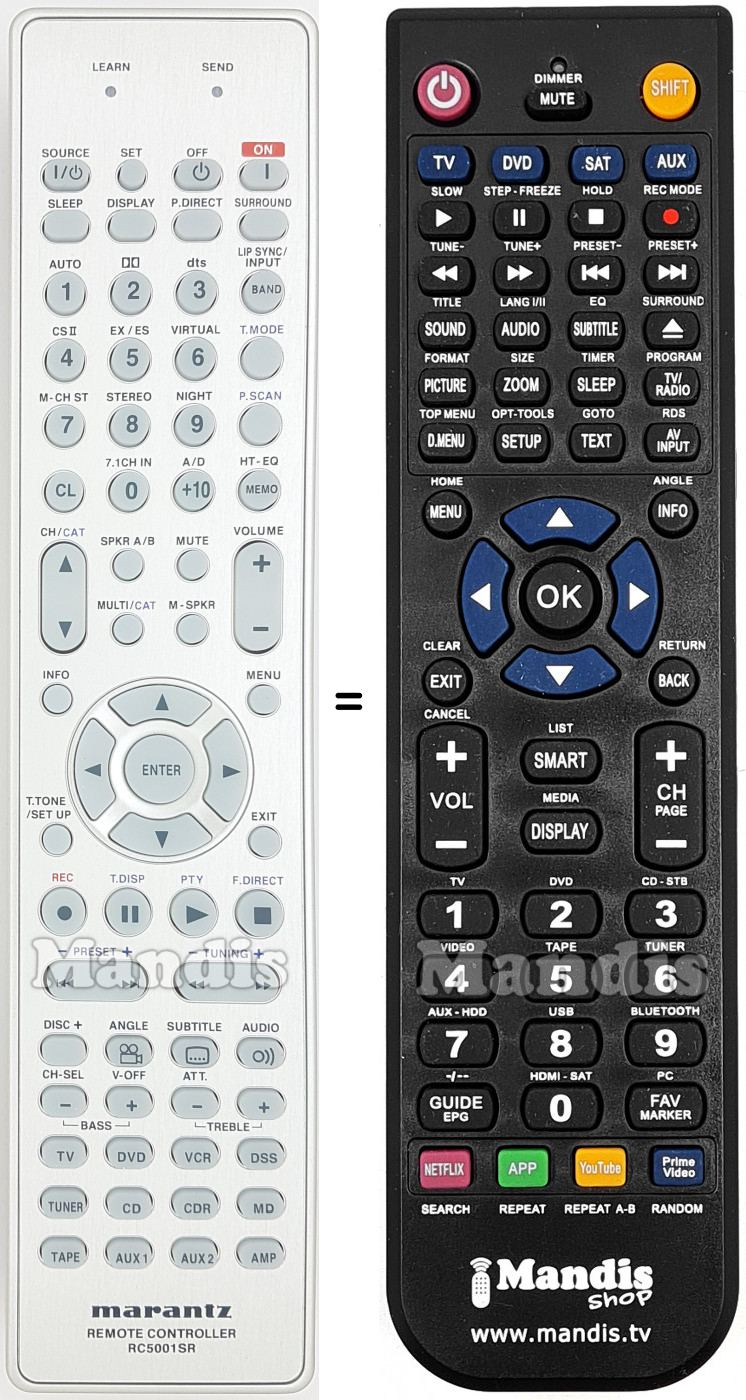 Télécommande équivalente Marantz RC5001SR