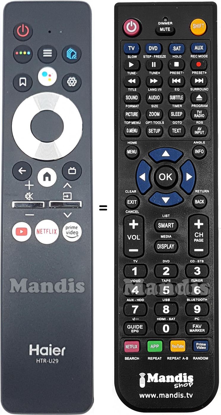 Télécommande équivalente Haier HTR-U29