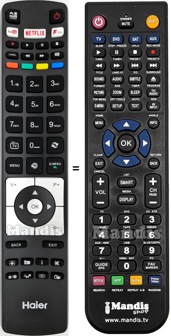Télécommande équivalente Haier 0530019282