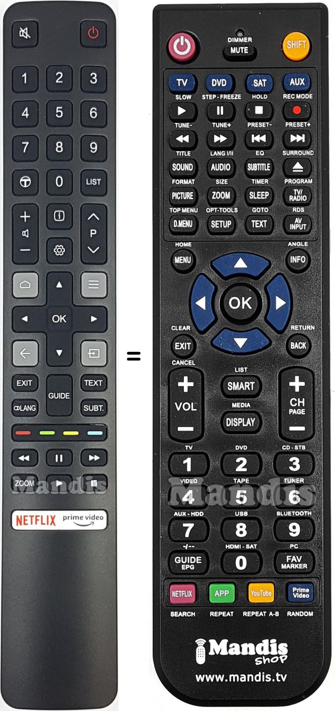 Télécommande équivalente Tcl RC802NUA