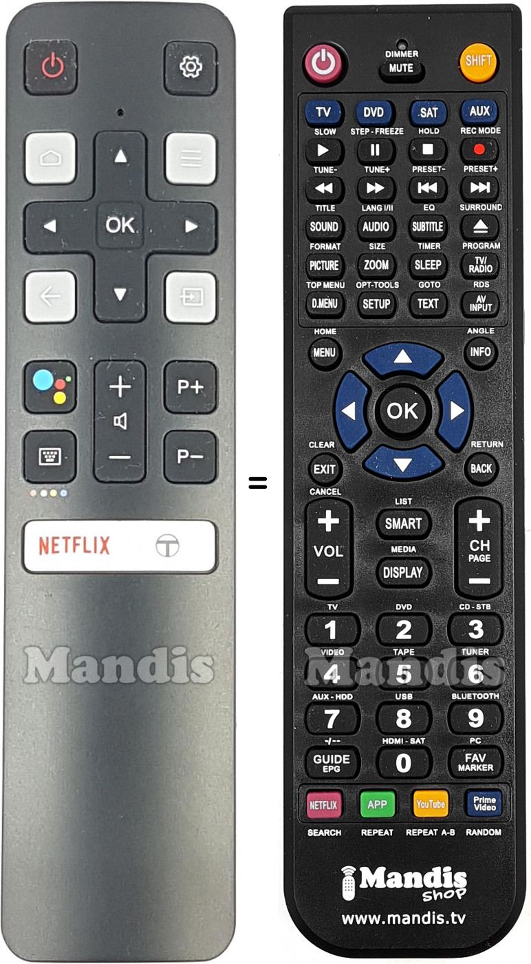 Télécommande équivalente Tcl RC802V