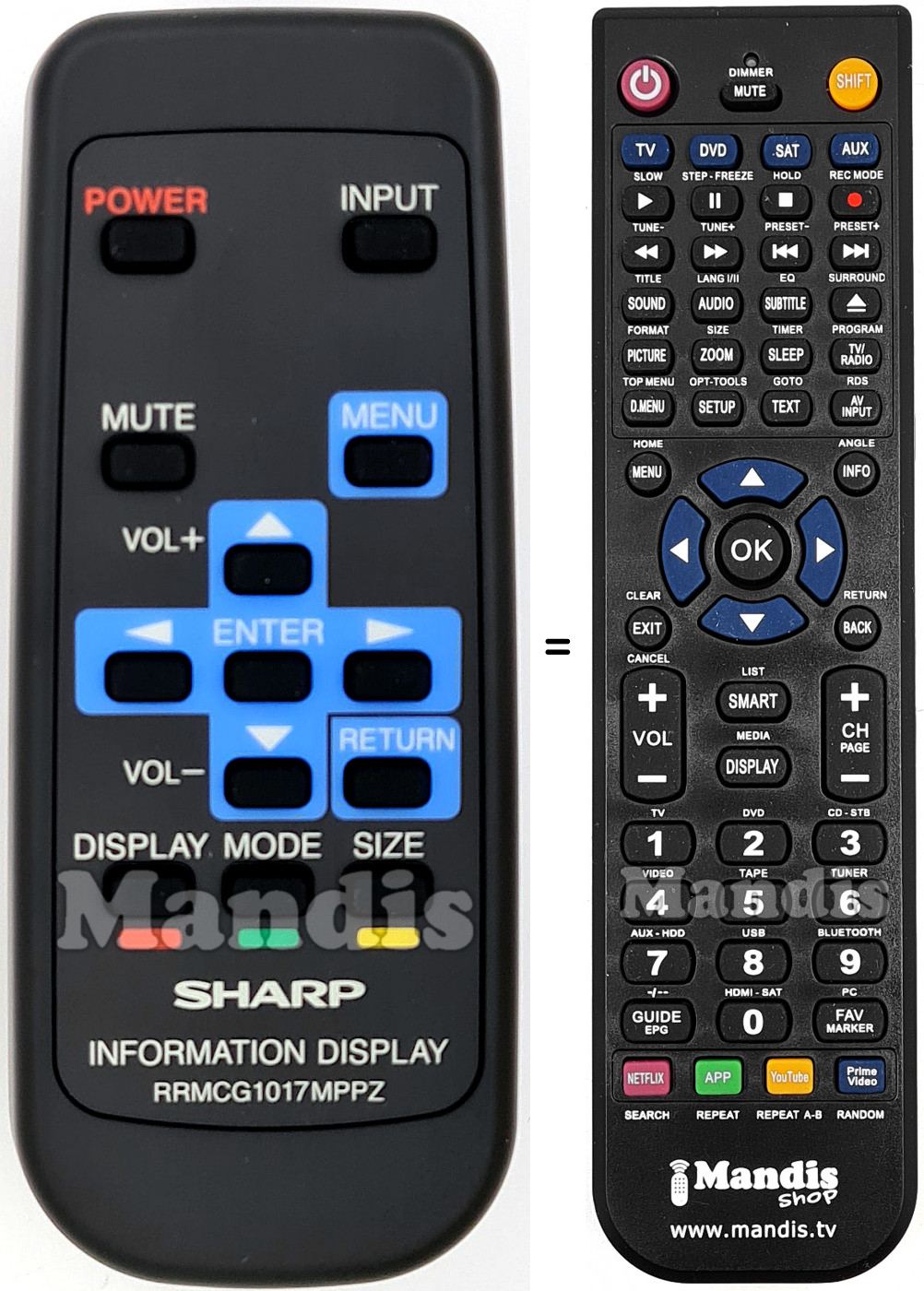 T&eacute;l&eacute;commande &eacute;quivalente Sharp RRMCG1017MPPZ