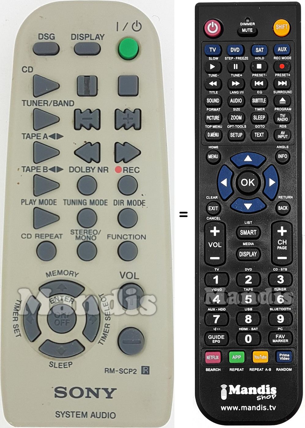 Télécommande équivalente Sony RM-SCP2