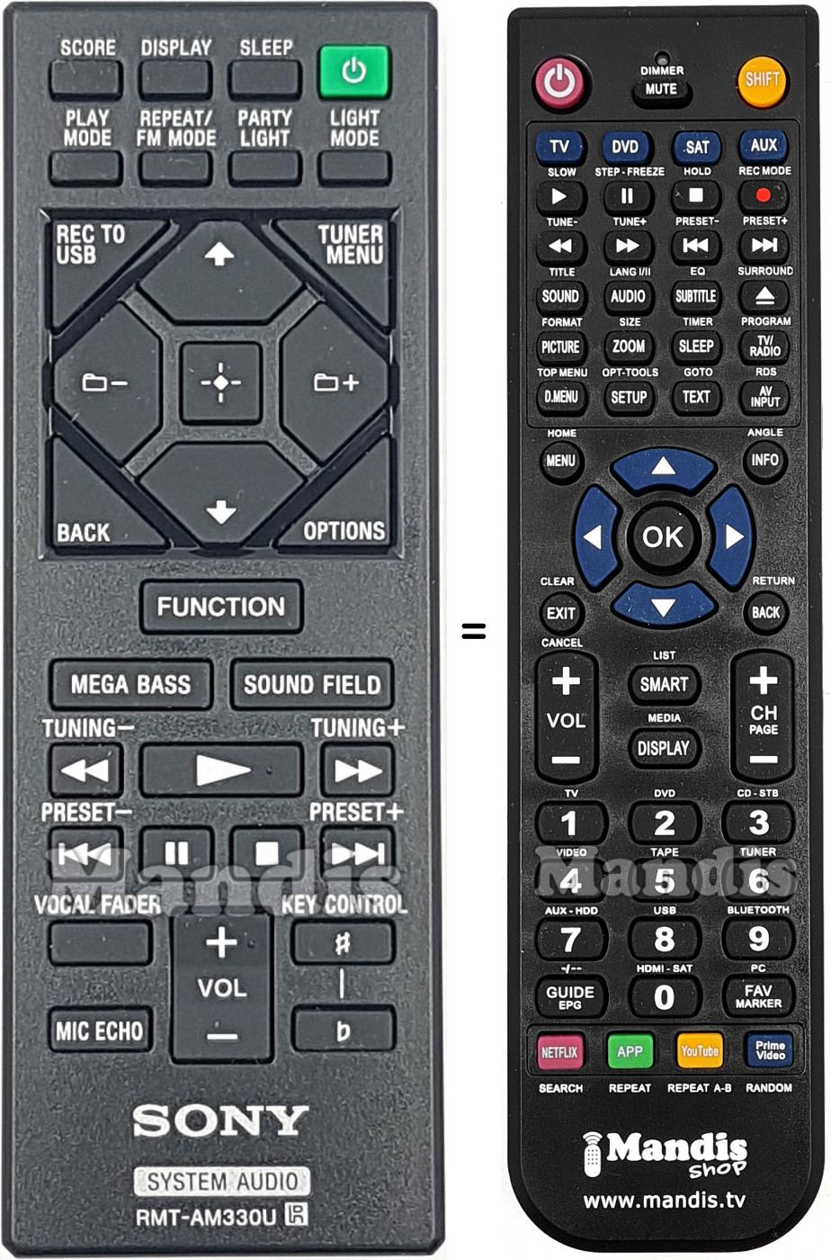 Télécommande équivalente Sony RMT-AM330U