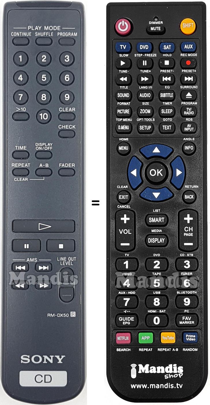 Télécommande équivalente Sony RM-DX50