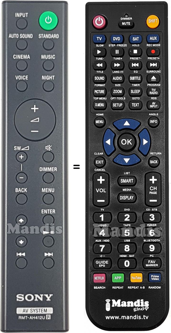 Télécommande équivalente Sony RMT-AH412U