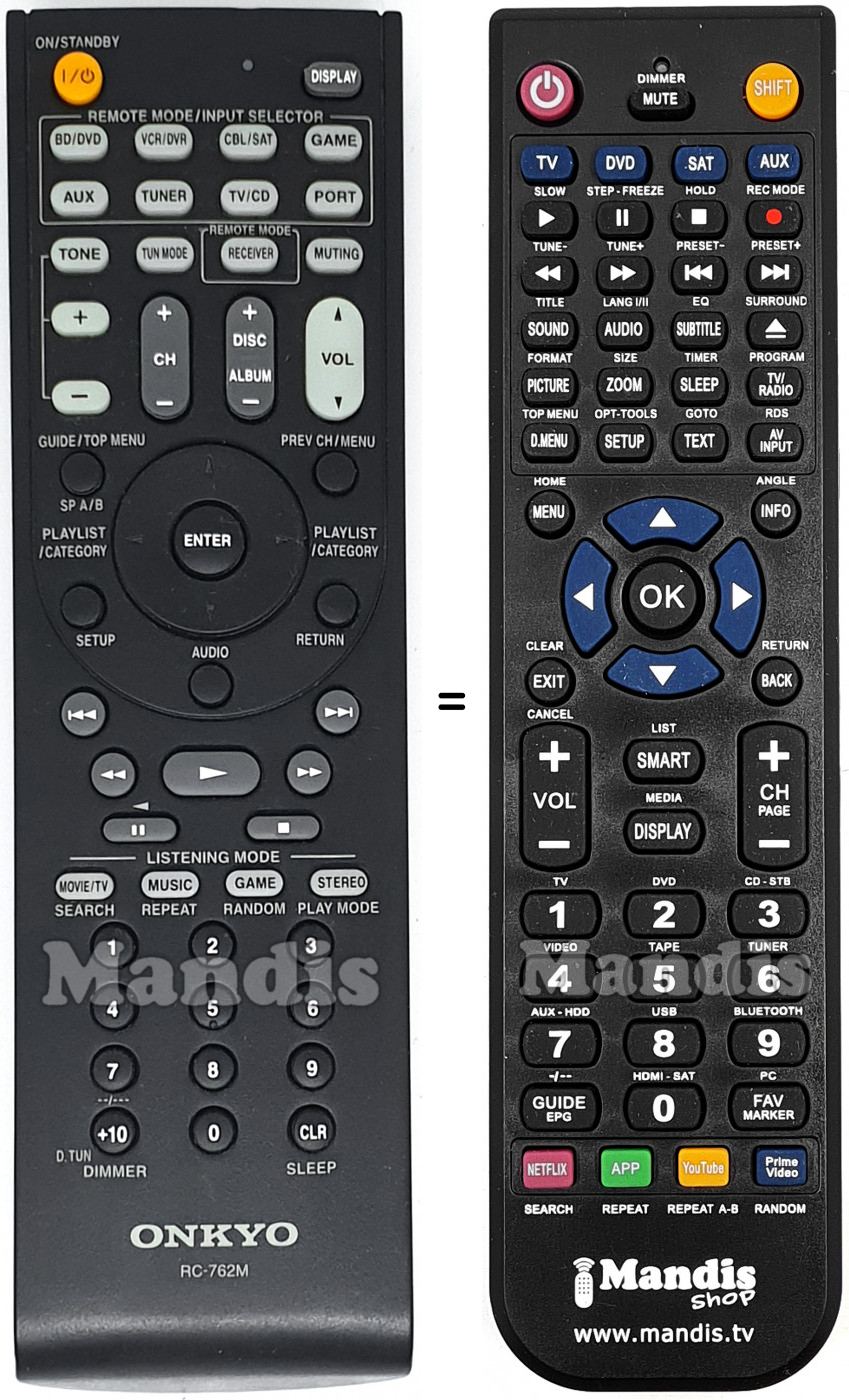 Télécommande équivalente Onkyo RC-762M
