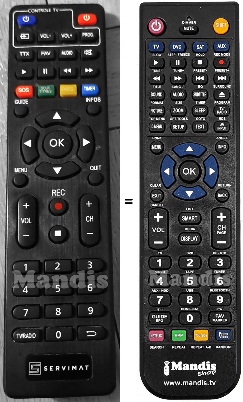 Télécommande équivalente 71HD2