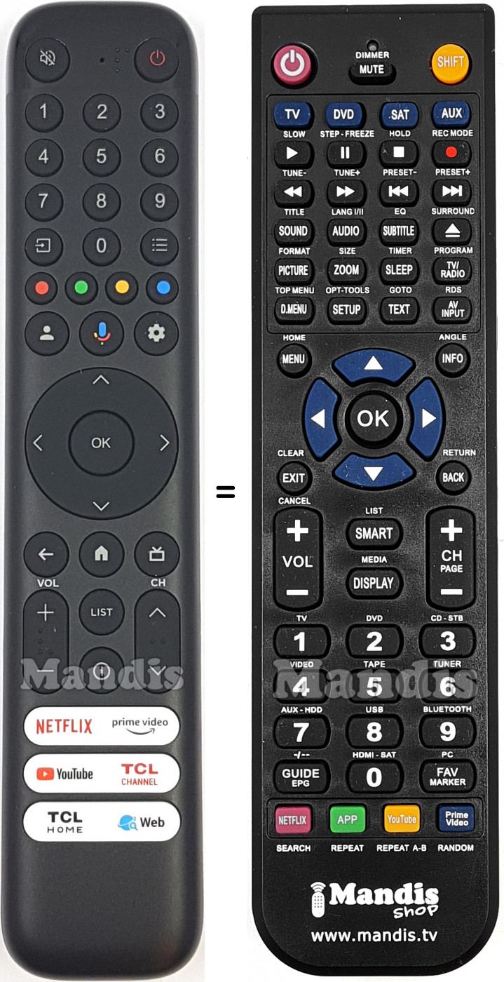 Télécommande équivalente Tcl RC833