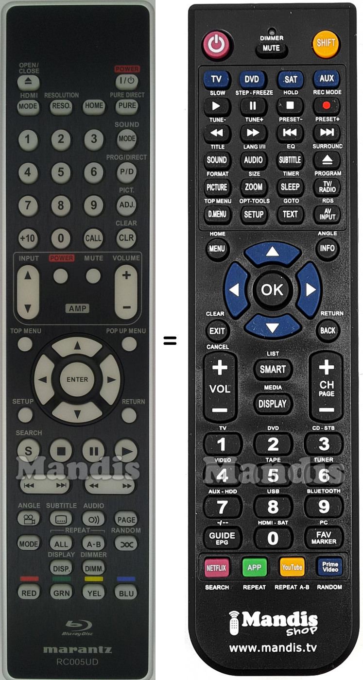 Télécommande équivalente Marantz RC005UD