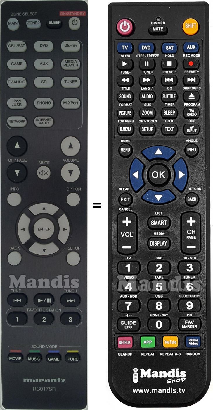 Télécommande équivalente Marantz RC017SR