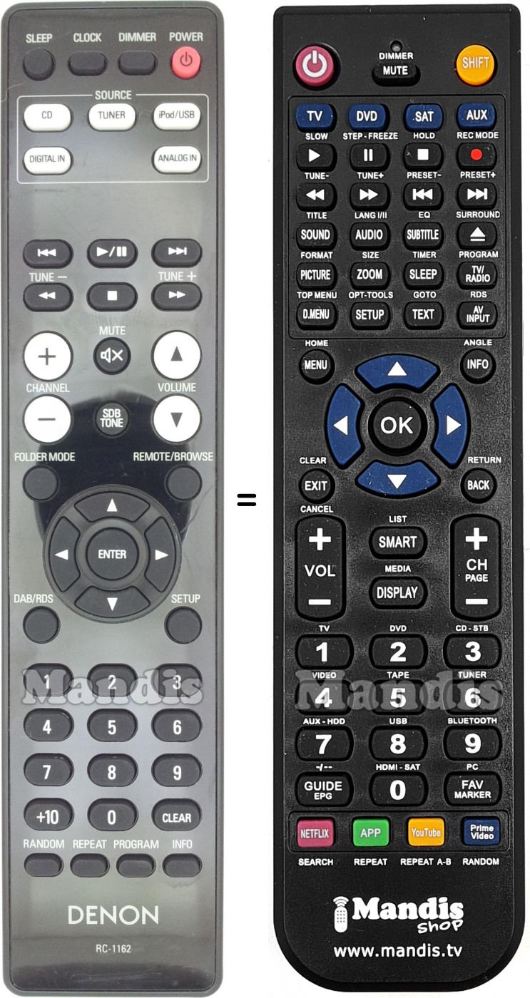 T&eacute;l&eacute;commande &eacute;quivalente Denon RC-1162