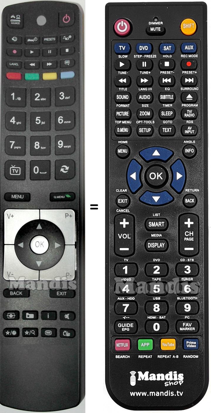 Télécommande équivalente Finlux RC5116