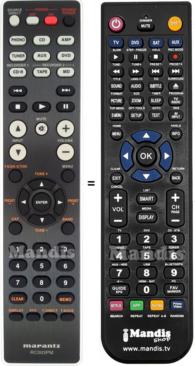 Télécommande équivalente Marantz RC003PM