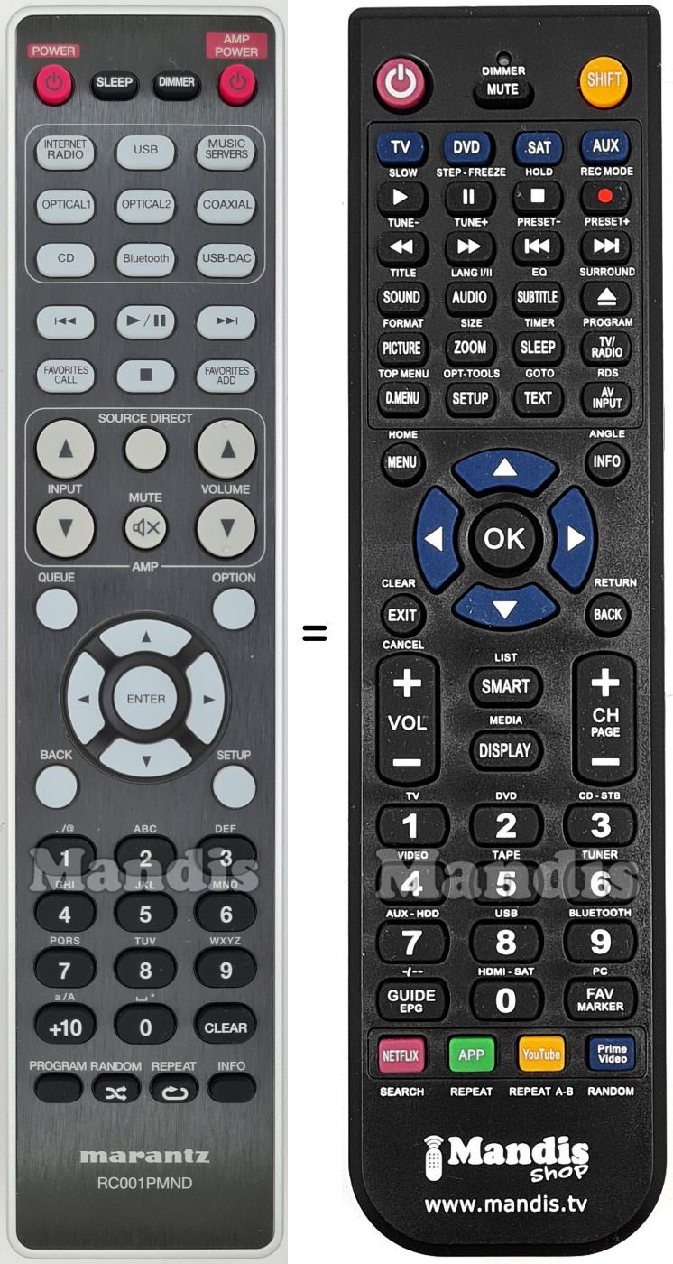 T&eacute;l&eacute;commande &eacute;quivalente Marantz RC001PMND