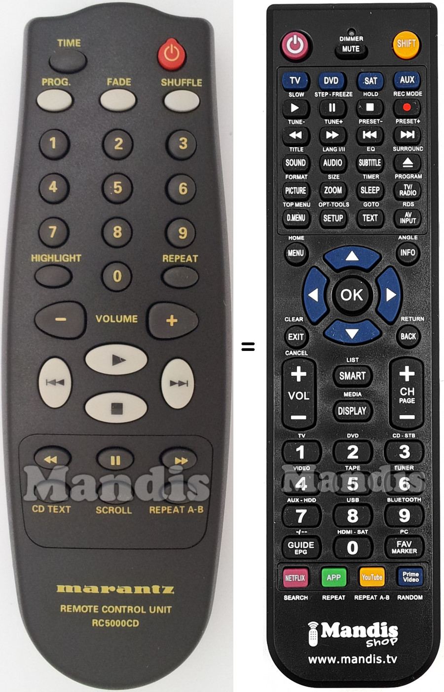Télécommande équivalente Marantz RC5000CD