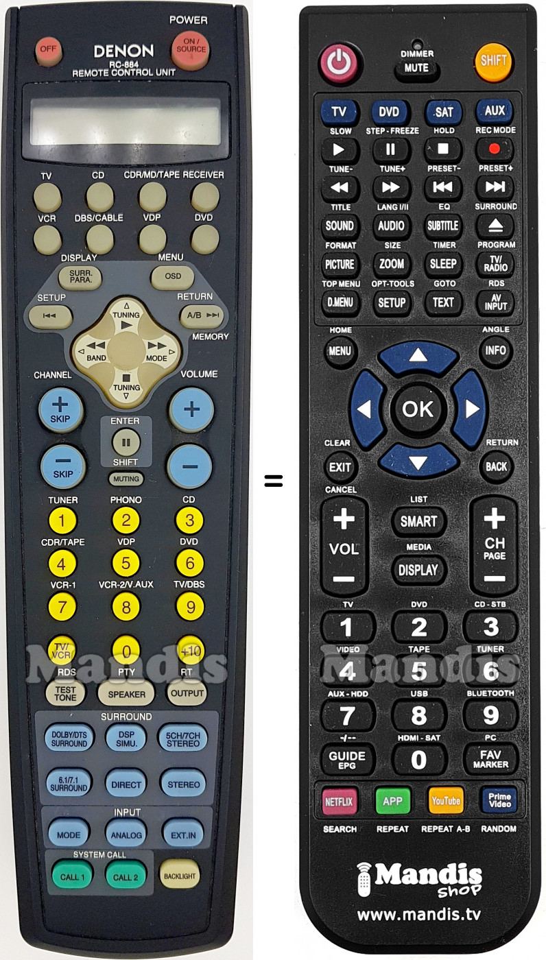 T&eacute;l&eacute;commande &eacute;quivalente Denon RC-884