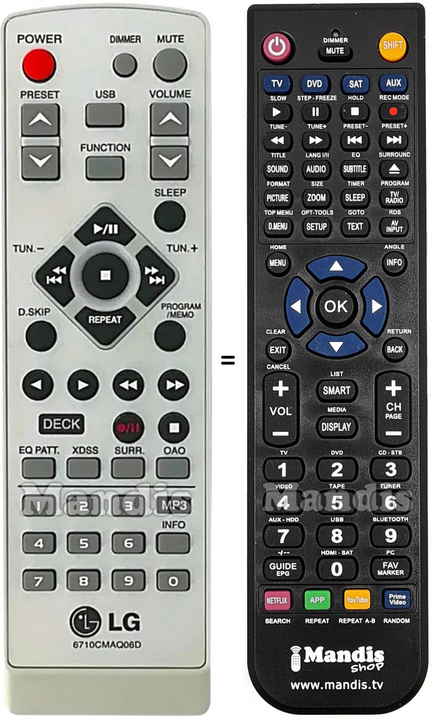 T&eacute;l&eacute;commande &eacute;quivalente LG 6710CMAQ06D