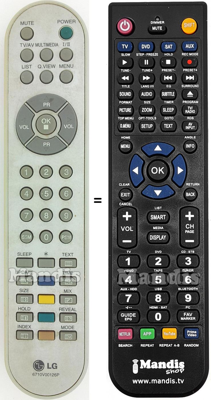 Télécommande équivalente LG 6710V00126P