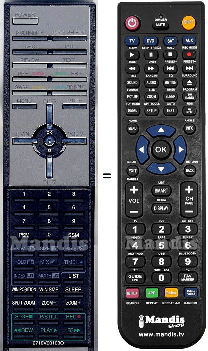 Télécommande équivalente LG 6710V00100Q