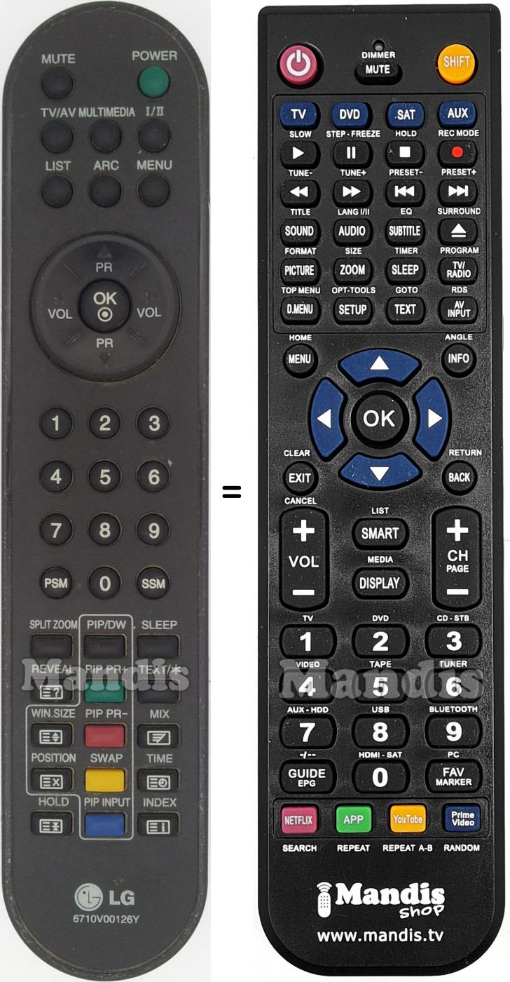 Télécommande équivalente 6710V00126Y