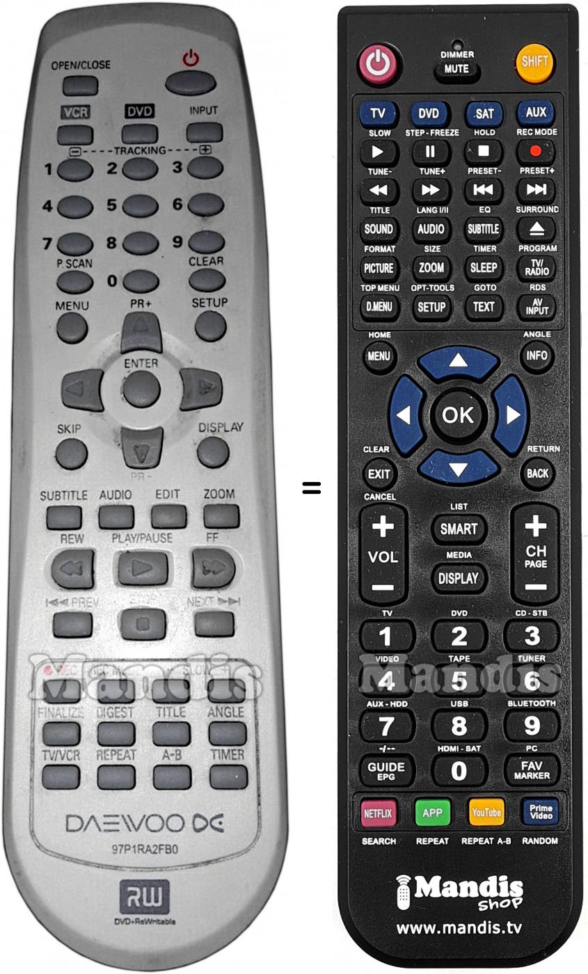 Télécommande équivalente Daewoo 97P1RA2FB0
