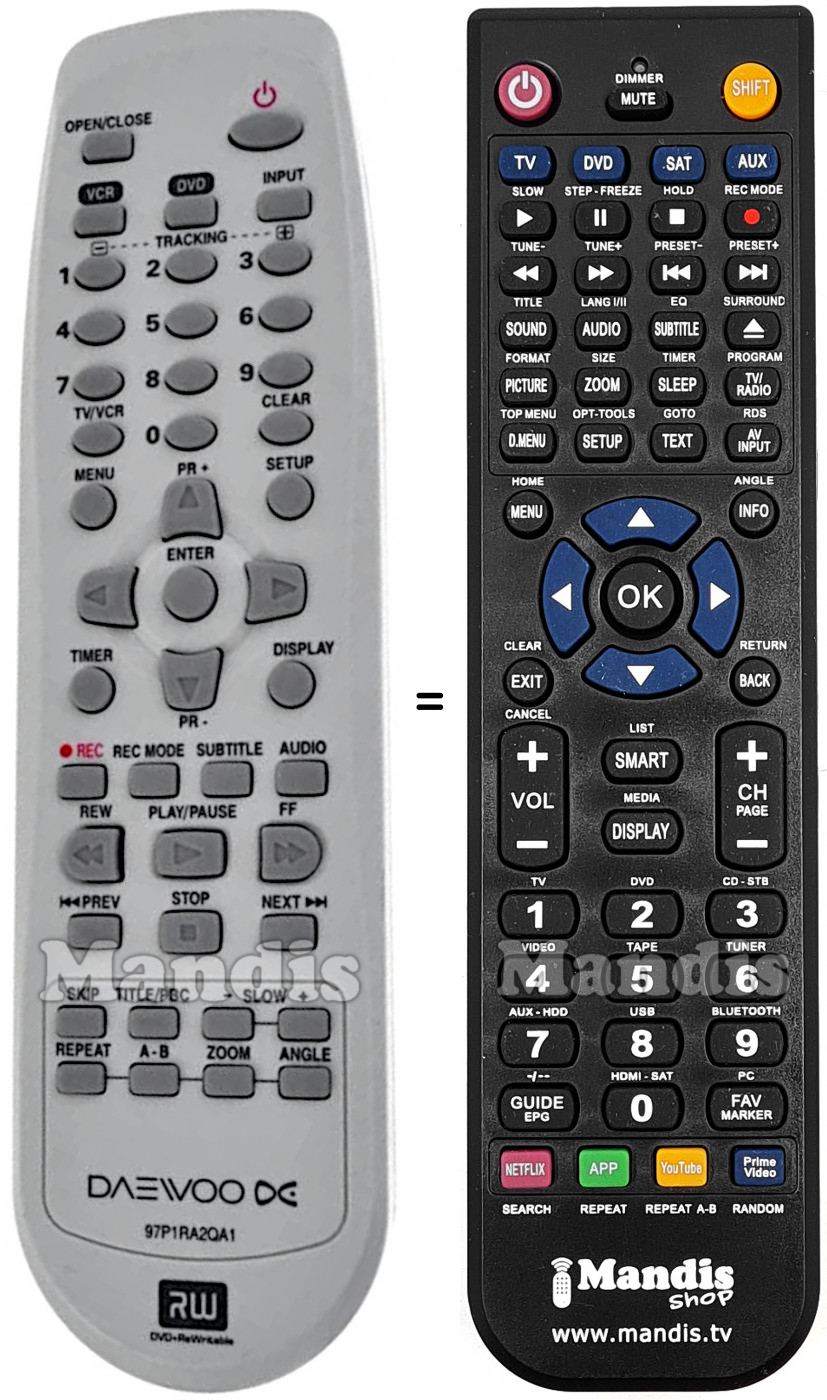 Télécommande équivalente Daewoo 97P1RA2QA1