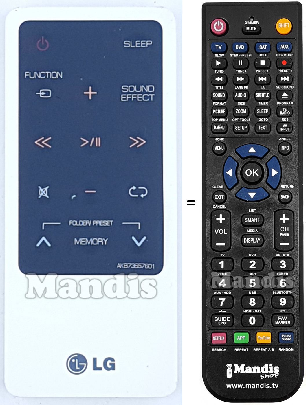 Télécommande équivalente LG AKB73657601