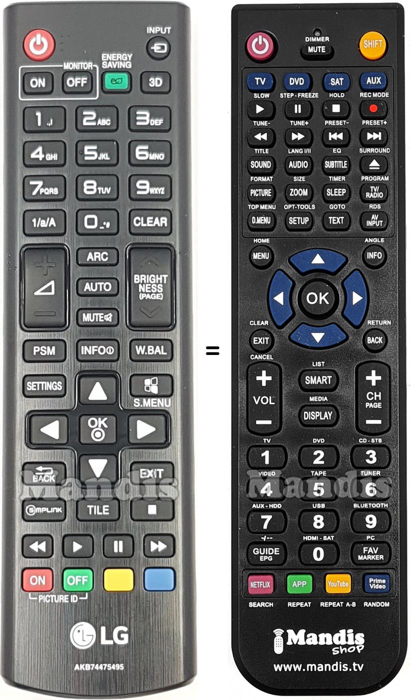 Télécommande équivalente LG AKB74475495