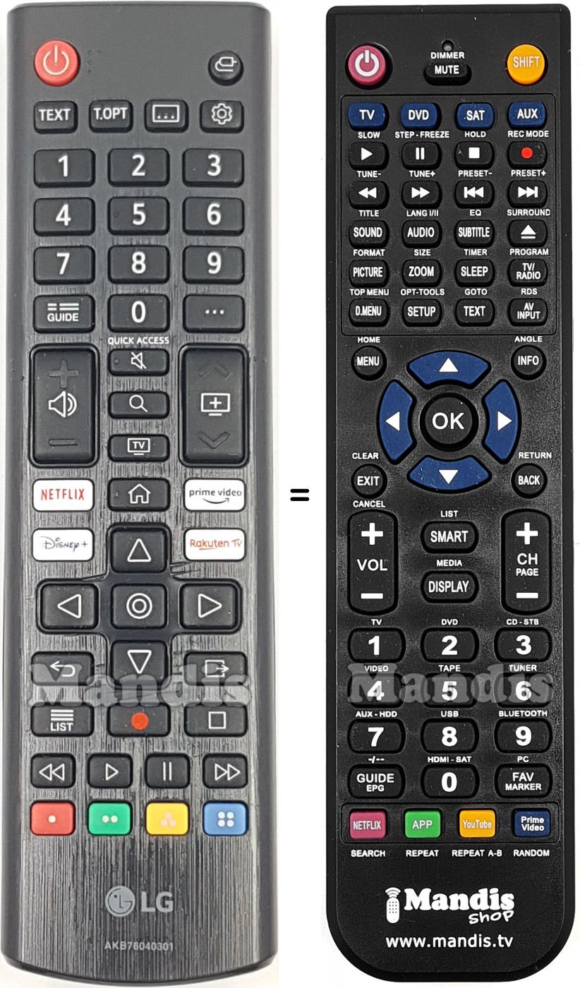 Télécommande équivalente LG AKB76040301