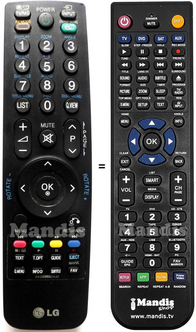 Télécommande équivalente LG AKB69680430