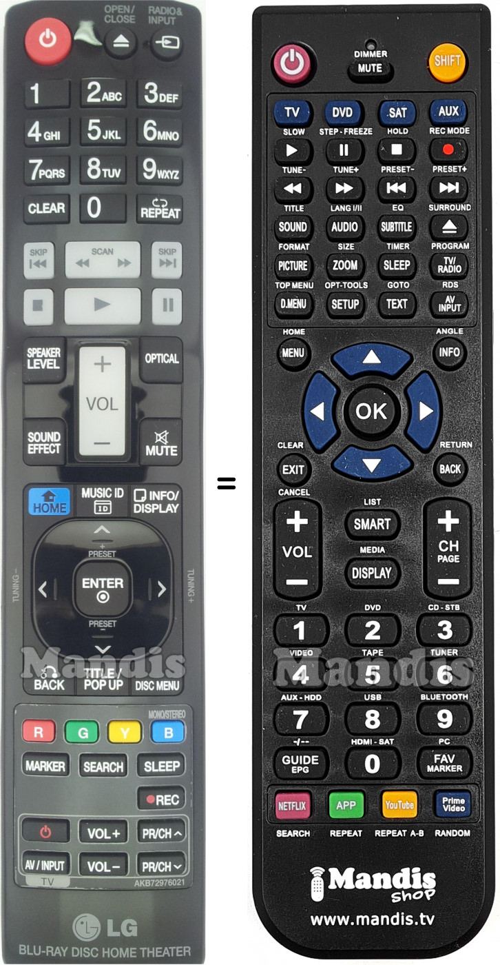 Télécommande équivalente LG AKB72976021
