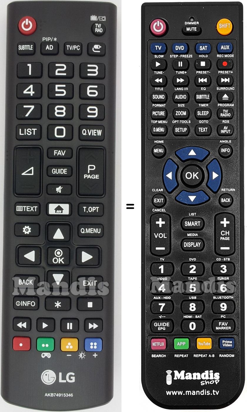 Télécommande équivalente LG AKB74915346