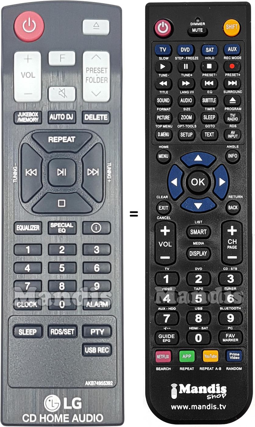 Télécommande équivalente LG AKB74955392