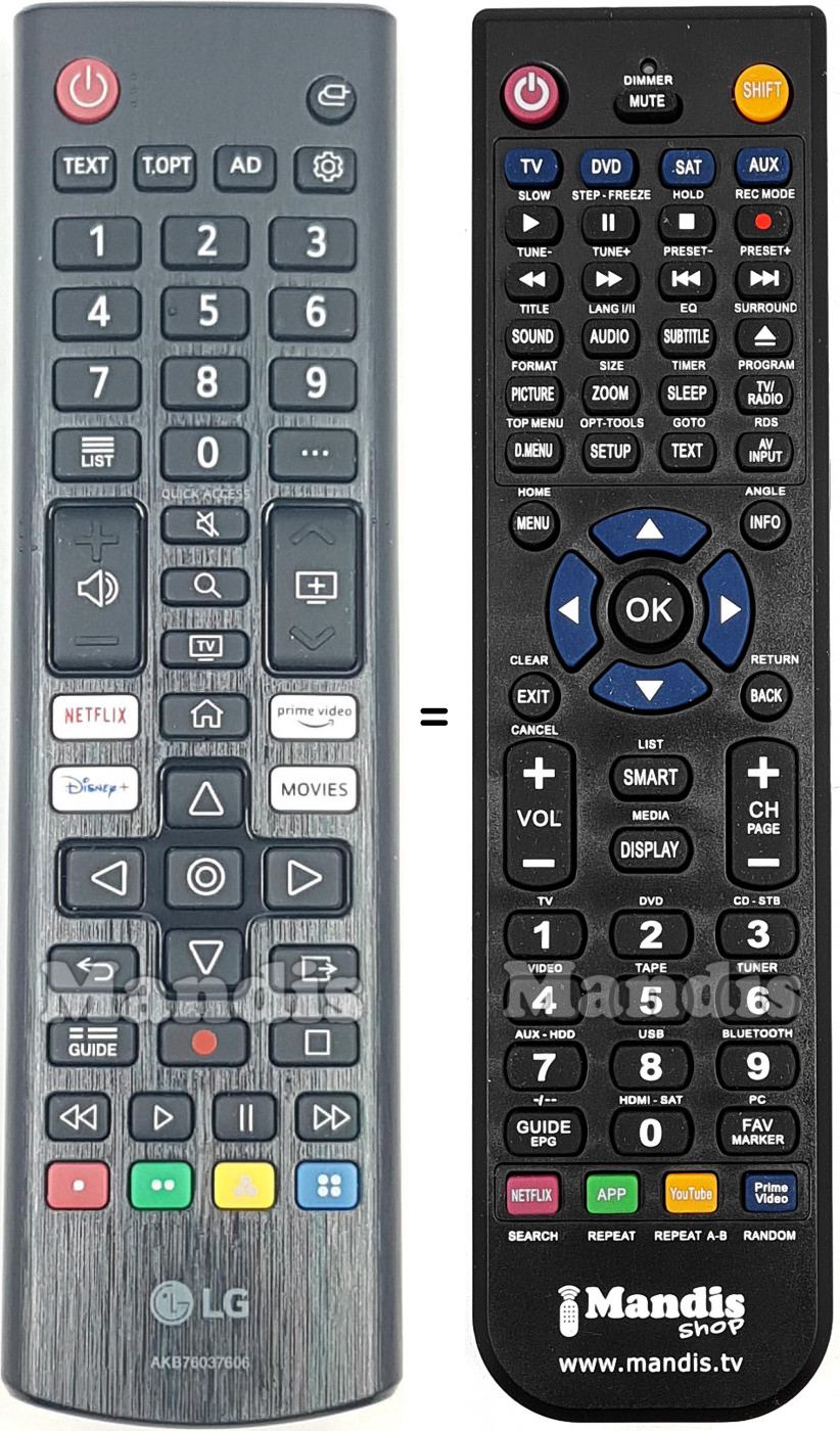 Télécommande équivalente LG AKB76037606