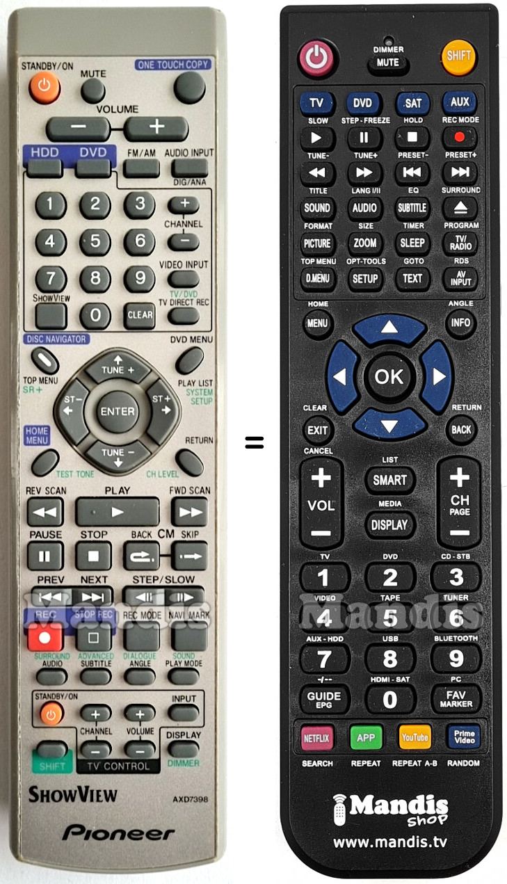 Télécommande équivalente Pioneer AXD7398