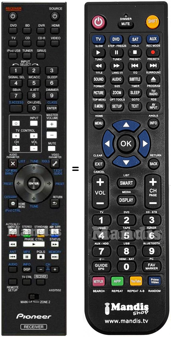 Télécommande équivalente Pioneer AXD7552