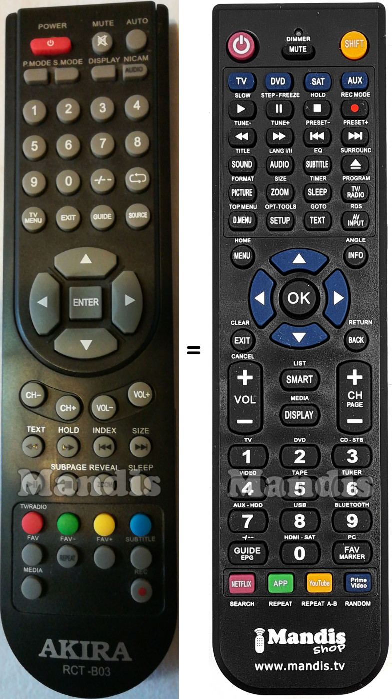 Télécommande équivalente AKIRA RCT-B03