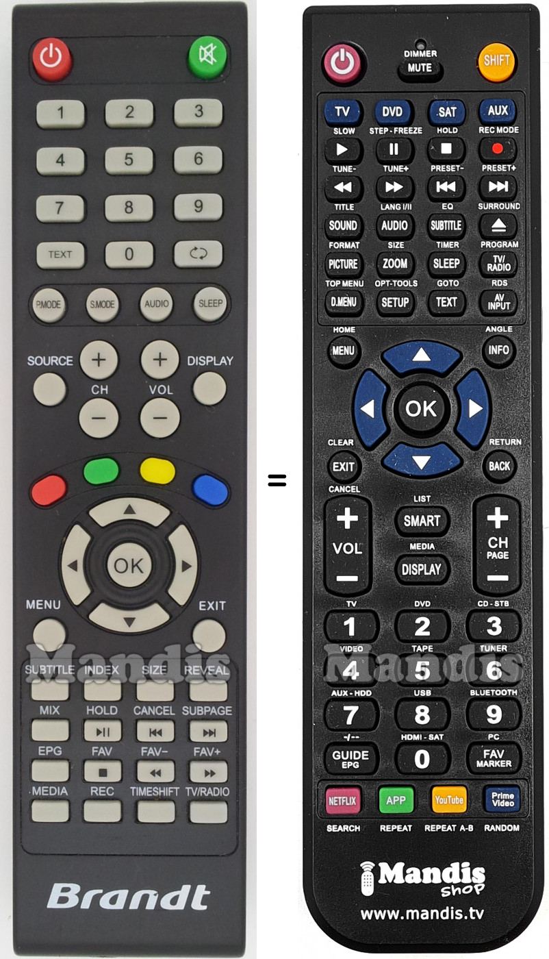 Télécommande équivalente Brandt B3929HDLED