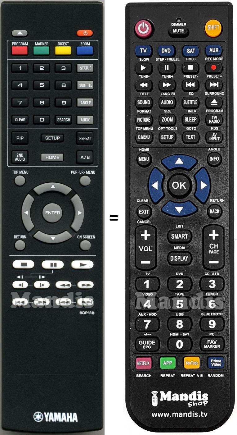 Télécommande équivalente Yamaha BDP118