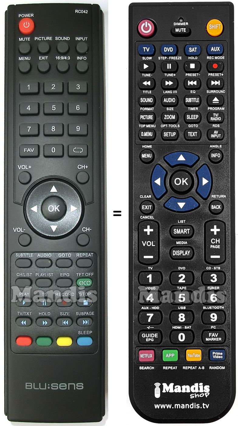 Télécommande équivalente Blusens RC042