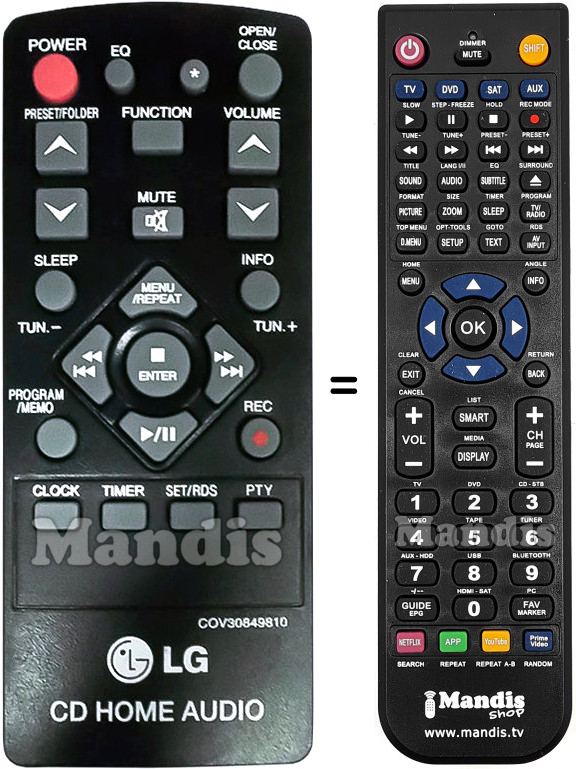 T&eacute;l&eacute;commande &eacute;quivalente LG COV30849810