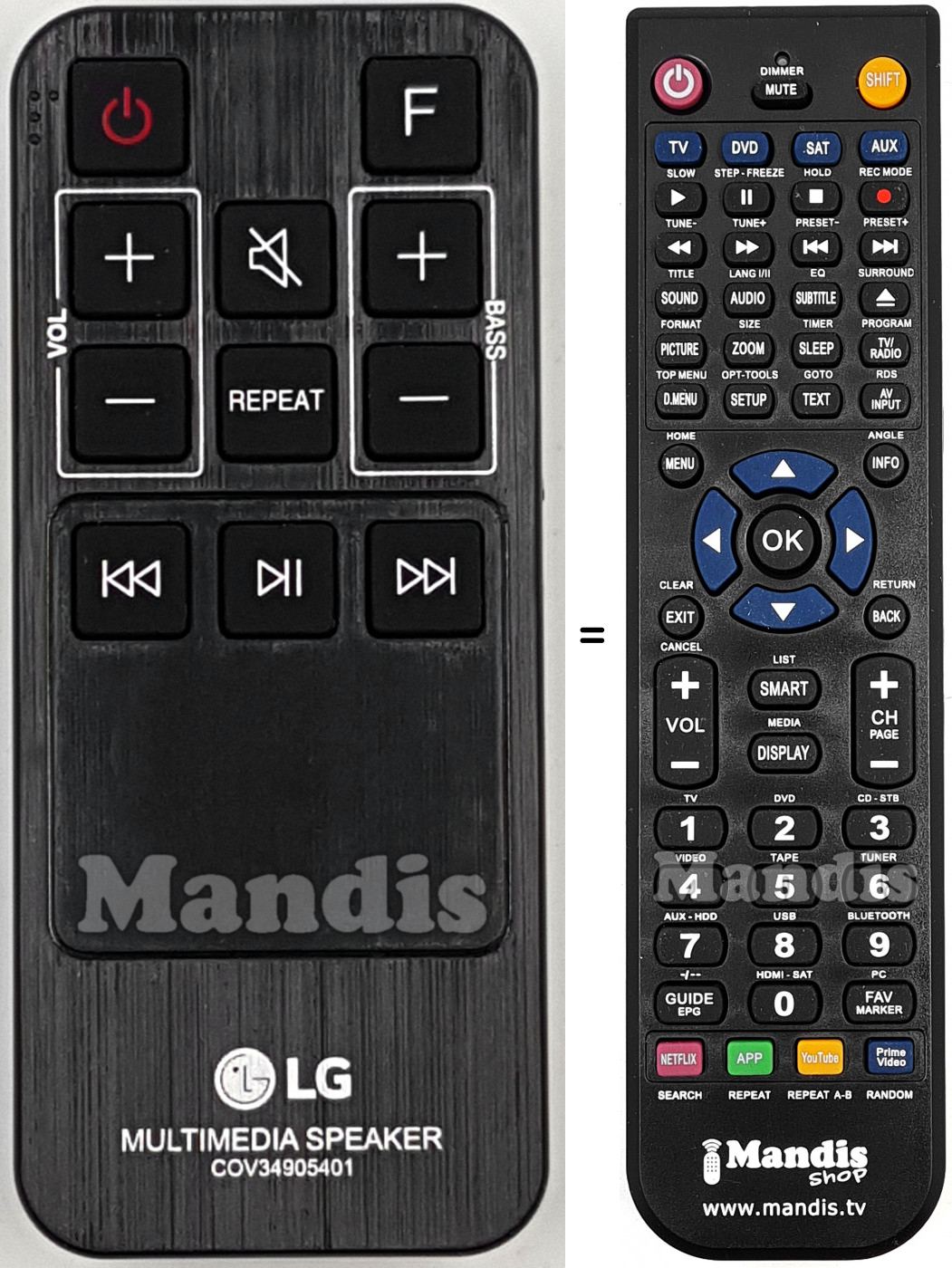 Télécommande équivalente LG COV34905401