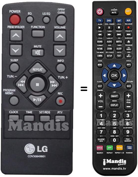 Télécommande équivalente COV30849801