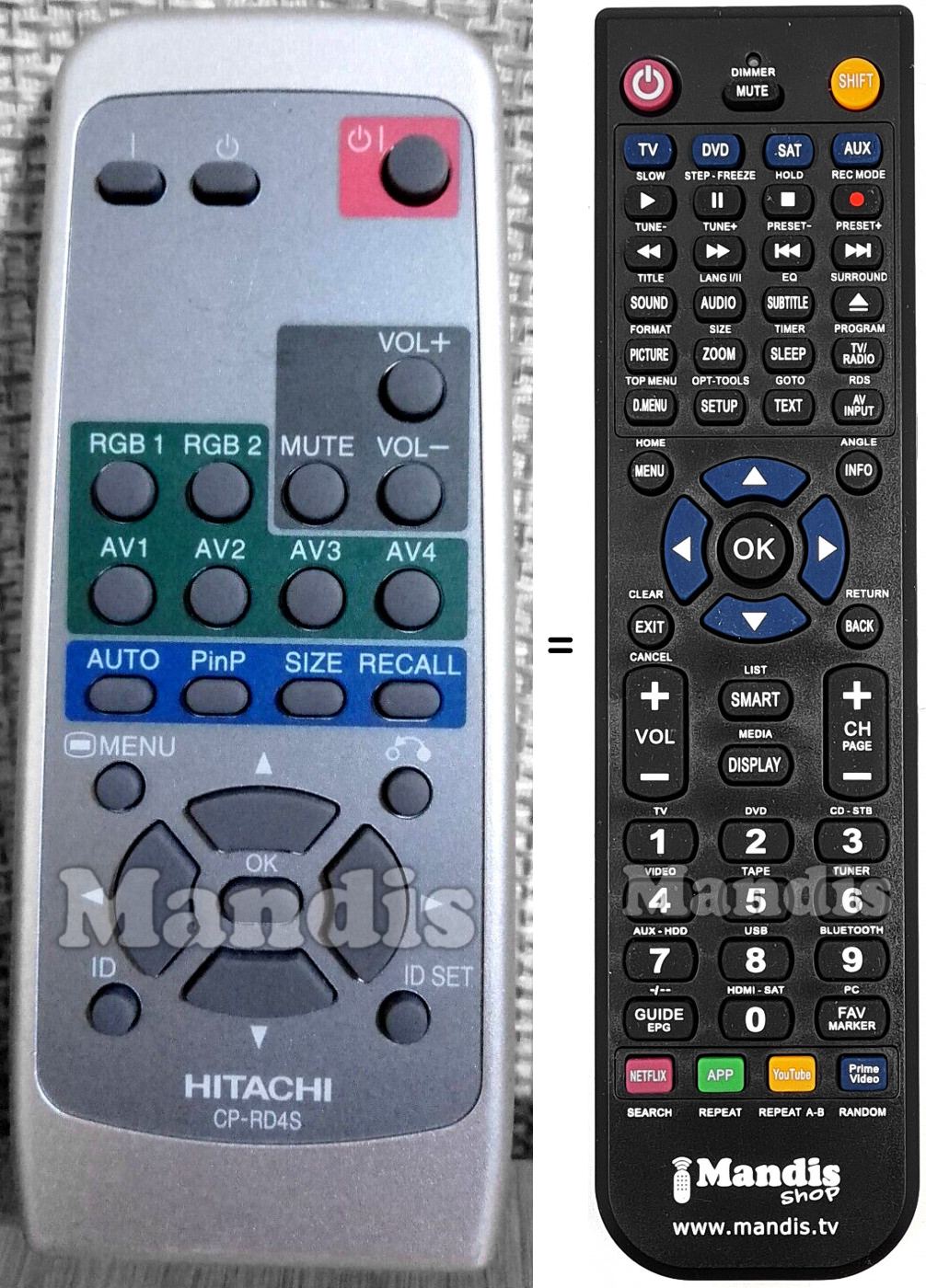 Télécommande équivalente Hitachi CP-RD4S