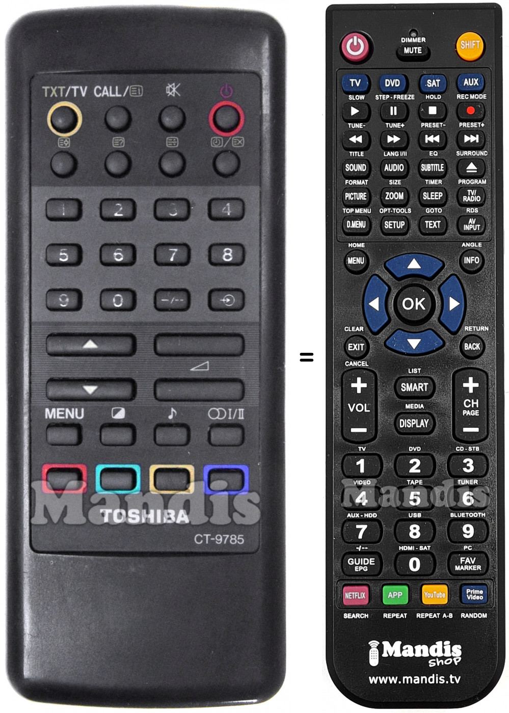 Télécommande équivalente Toshiba CT-9785